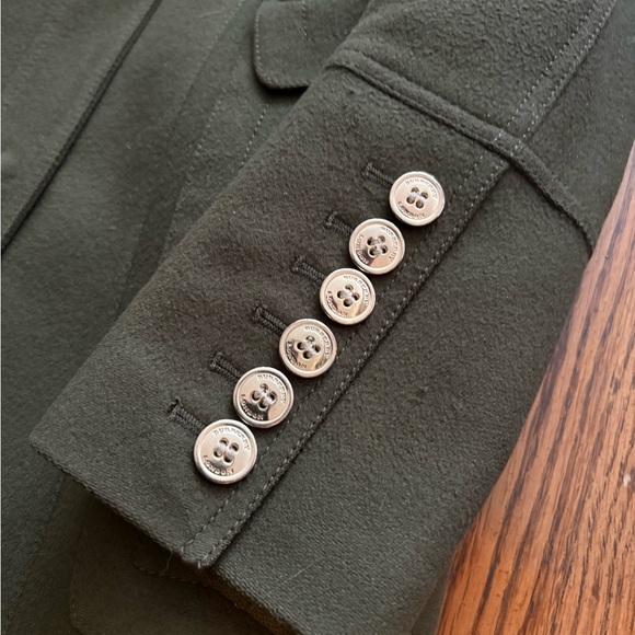Olive Green Burberry London Women's Coat with Black Accents - Picture 2 of 9
